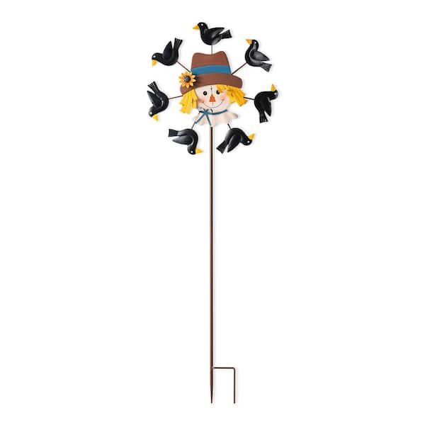 41.75 in. H Fall Metal Scarecrow Head with Crows Windmill Yard Stake or Hanging Decor