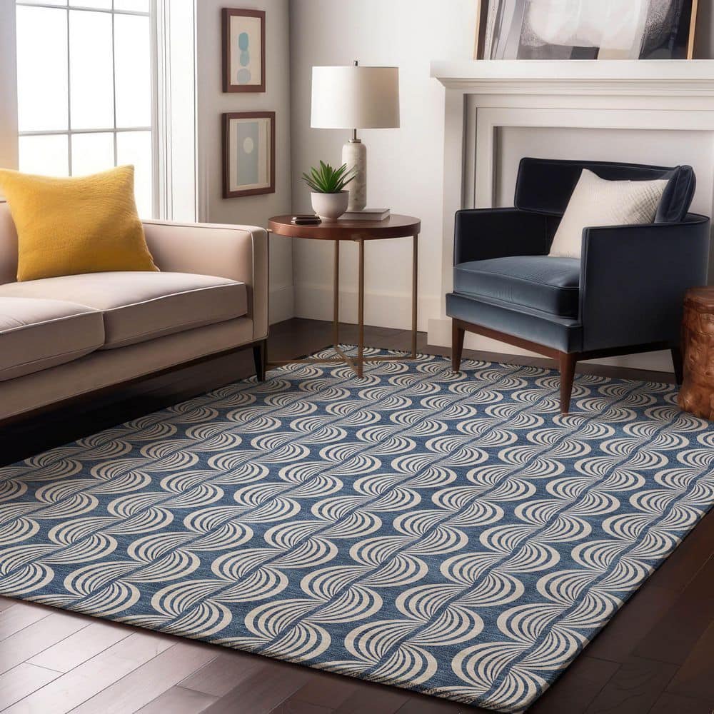 Mayfield Premium Machine Washable Abstract AMF1055 Denim 3 ft. x 5 ft. Area Rug price history on PriceWatchPro
