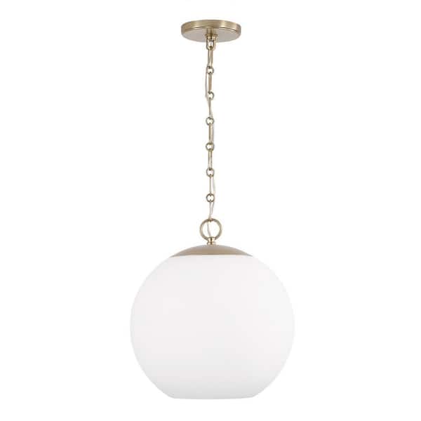 Cleo 100-Watt 1-Light Matte Brass Globe Pendant Light with Soft White Glass and No Bulbs Included