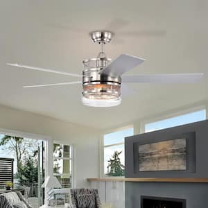 52 in. Indoor Satin Nickel Ceiling Fan with Light, Remote and 5 Blades