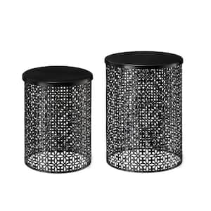 Multi-functional Metal Black garden Stool or Planter Stand or Accent Table or Side Table (Set of 2)