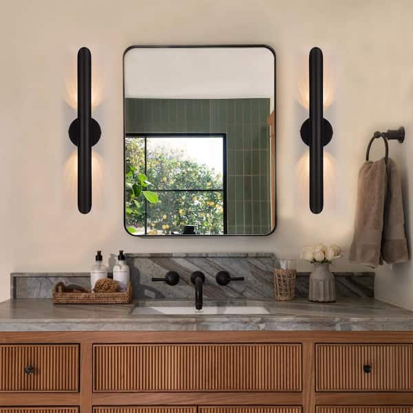 Cyma 23.6 in. 2-Light Modern Black Minimalist Linear Cylinder Geometric Wall Light Integrated LED Bathroom Vanity Light