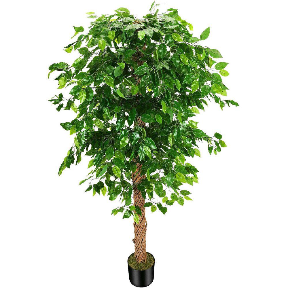 72 in. Green Artificial Ficus Silk Tree with Plastic Nursery Pot for Indoor Outdoor Decor