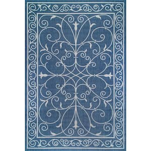 Kathleen Krem Blue Doormat 3 ft. x 5 ft. Indoor/Outdoor Patio Area Rug