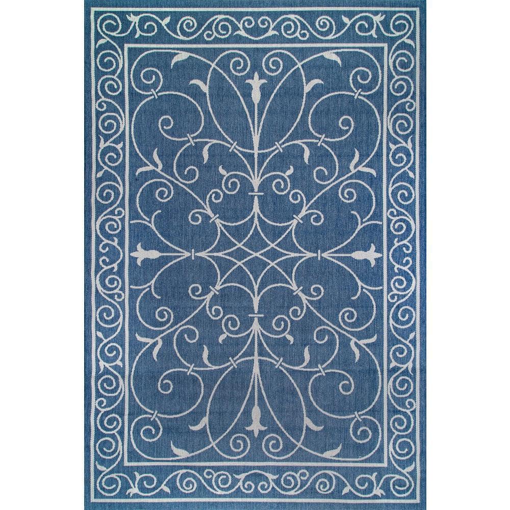 Kathleen Blue and White Synthetic 6' x 9' Rectangular Area Rug