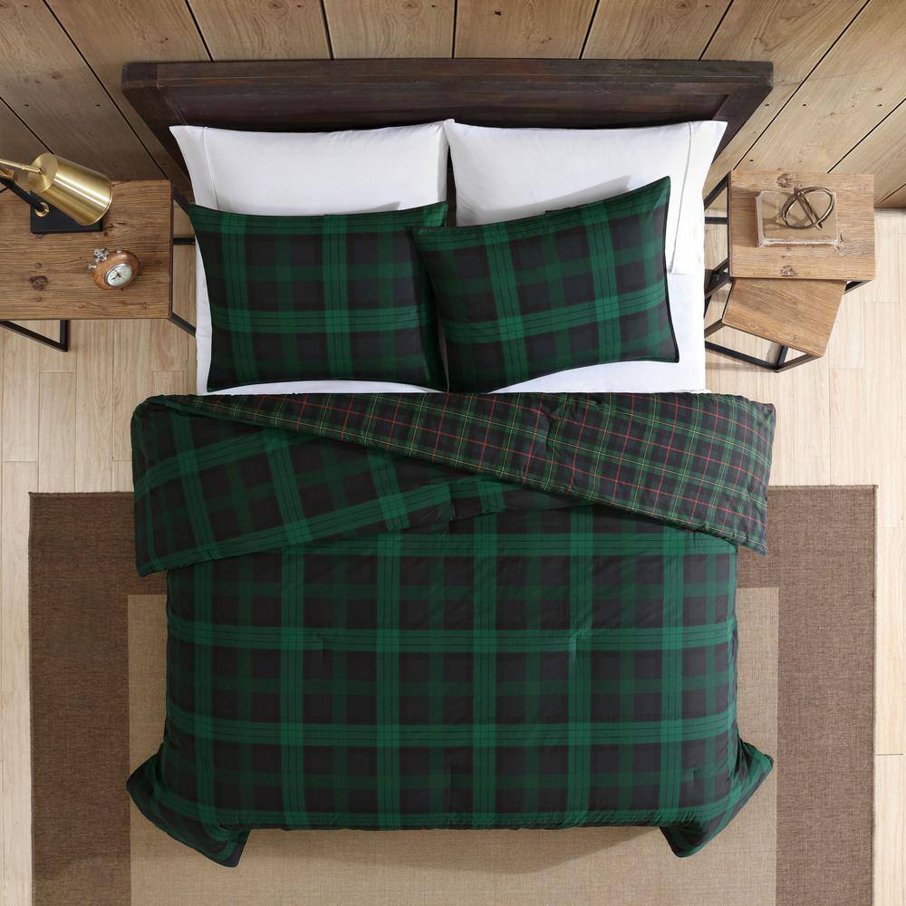 Woodland Tartan Green and Navy Cotton King Duvet Cover Set