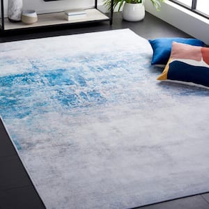 Tacoma Gray/Blue 3 ft. x 5 ft. Machine Washable Distressed Watercolor Area Rug