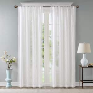 Iris White Abstract Embroidered 50 in. W x 84 in. L Rod Pocket Sheer Curtain
