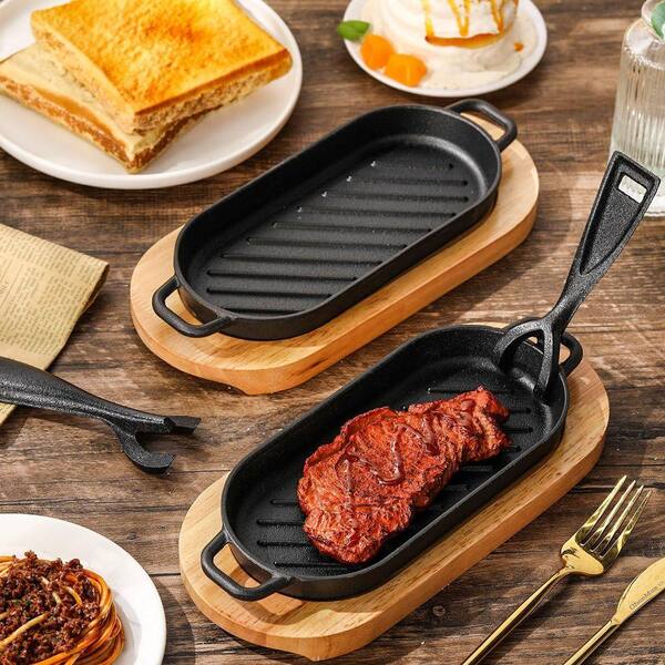 JFVKAF 4-Piece Cast Iron Sizzling Fajita Skillet Pan Set with