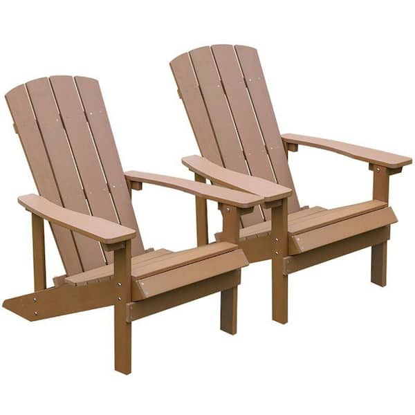 Cisvio Plastic Adirondack Outdoor Chair with Deep Seating and Reclined High Back, 350 lbs, Brown (2-Pack)