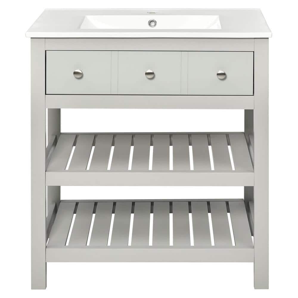 30 Bathroom Vanity with Ceramic Basin Sink Storage Cabinet 2-Tier Storage