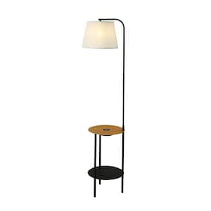 65 in. Black Floor Lamp with USB Ports Wireless Charging and Table