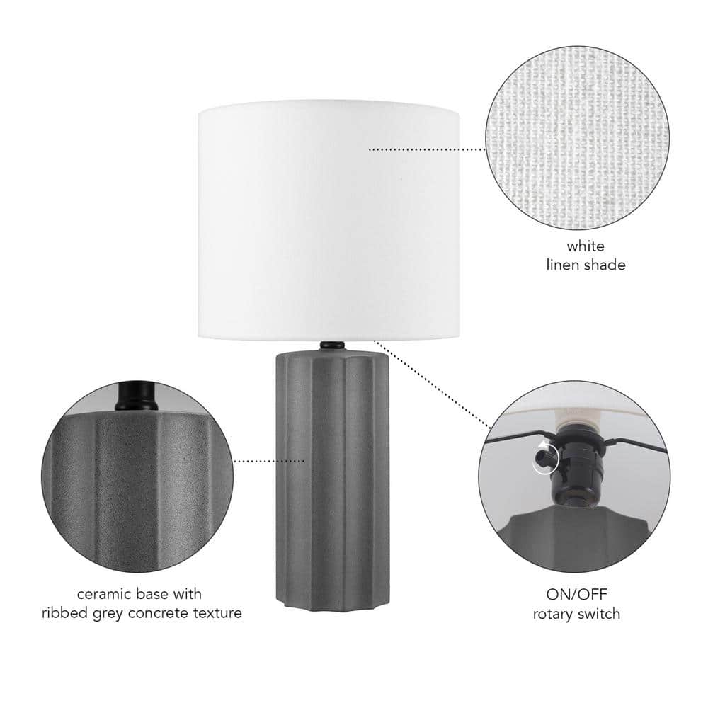 20" Dark Gray Concrete Table Lamp with White Linen Shade