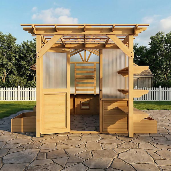 FUFU&GAGA 15.8 ft. W x 9.1 ft. D x 8.5 ft. H Premium Cedar Natural