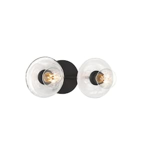 Vapors 14.75 in. 2-Light Black and Marble Swirl Glass Vanity Light