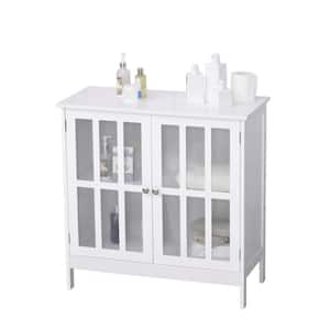 White MDF Acrylic Storage Sideboard Buffet Cabinet Credenza with 2-Transparent Doors Dining Cupboard for Multifunction