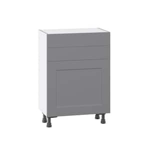 Bristol Painted Slate Gray Shaker Assembled Shallow Base Kitchen Cabinet with Drawers (24 in. W x 34.5 in. H x 14 in. D)