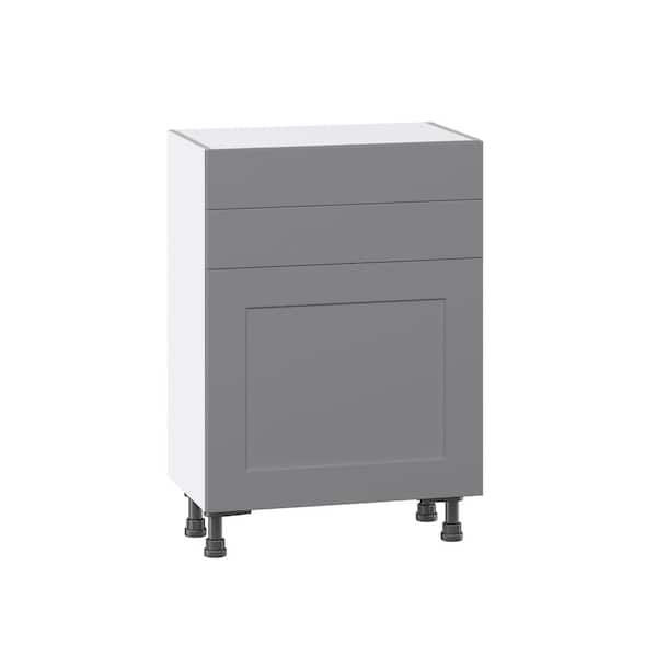 J COLLECTION Bristol Painted Slate Gray Shaker Assembled Shallow Base Kitchen Cabinet with Drawers (24 in. W x 34.5 in. H x 14 in. D)