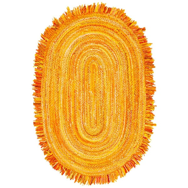 Braided Gold Doormat 3 ft. x 5 ft. Abstract Striped Oval Area Rug