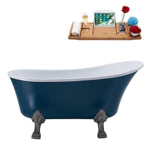 63 in. Acrylic Clawfoot Non-Whirlpool Bathtub in Matte Light Blue With GunMetal Clawfeet And Brushed Nickel Drain