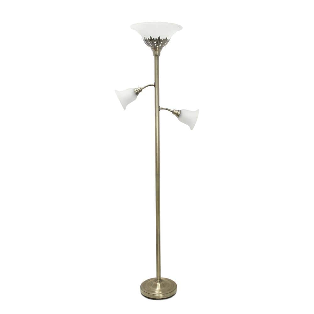 Elegant Designs 71 in. Antique Brass 3-Light Torchiere Floor Lamp