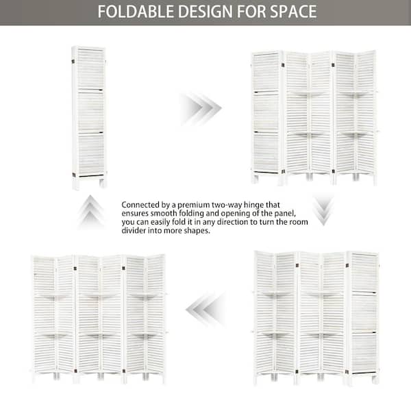 Unbranded - White Wood Folding Privacy Screens, 6-Panel Room Divider with Shelve, Partition Room Divider Temporary Wall for Home