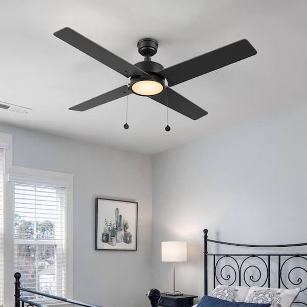 CARRO Nazzano 52 in. Indoor Matte Black Downrod Standard 3-Speed DC Ceiling Fan with Dimmable LED and Pull Chain