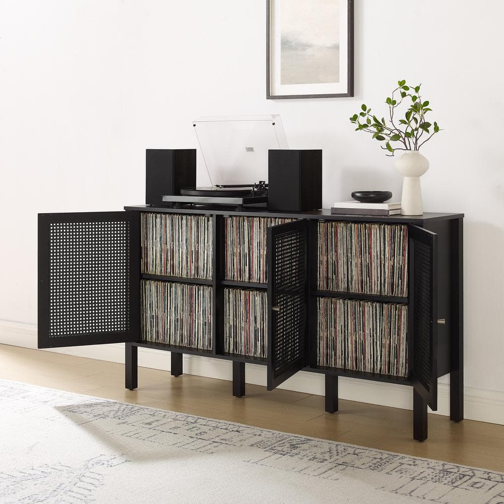 Perry Black Matte MDF Sideboard with Poly-Rattan Mesh Doors