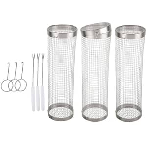 Grill Baskets for Outdoor Grill - Set of 3 Rolling Grill Baskets for Veggies, Shrimp and Chicken