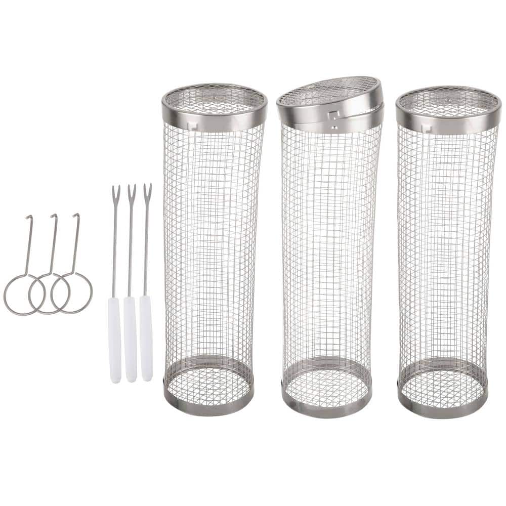 Pure Garden Grill Baskets for Outdoor Grill - Set of 3 Rolling Grill ...