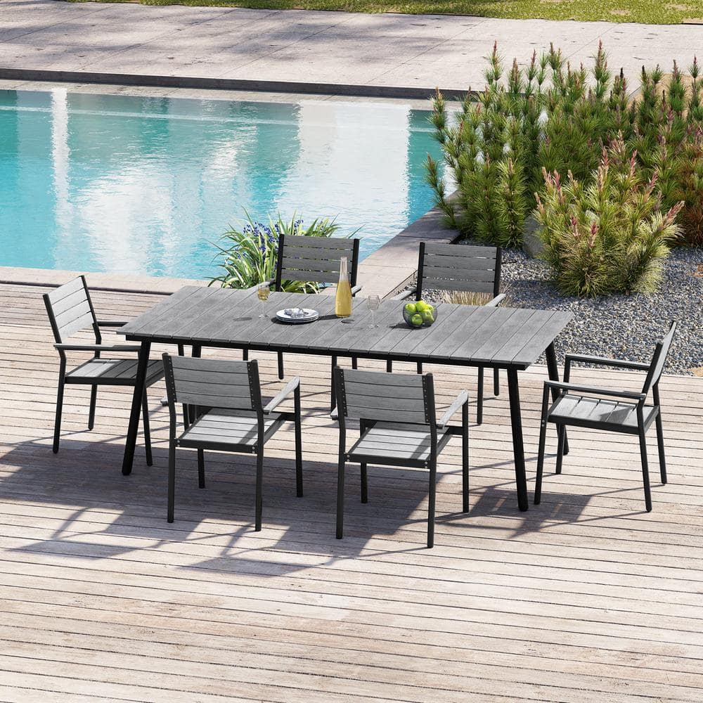 Gray 7-Piece Aluminum Rectangular 82.5 in. Table Outdoor Dining Set with Armchairs price history on PriceWatchPro
