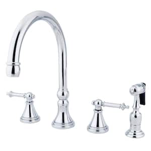 Templeton 2-Handle Deck Mount Widespread Kitchen Faucets with Brass Sprayer in Polished Chrome