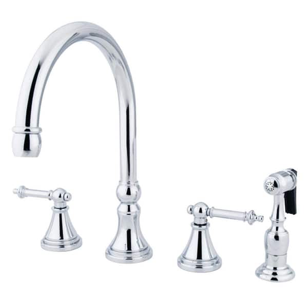 Kingston Brass Templeton 2-Handle Deck Mount Widespread Kitchen Faucets with Brass Sprayer in Polished Chrome