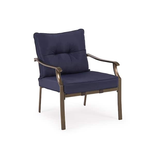 LAUREL CANYON 4-Piece Steel Outdoor Patio Conversation Seating Set with Navy Blue Cushions