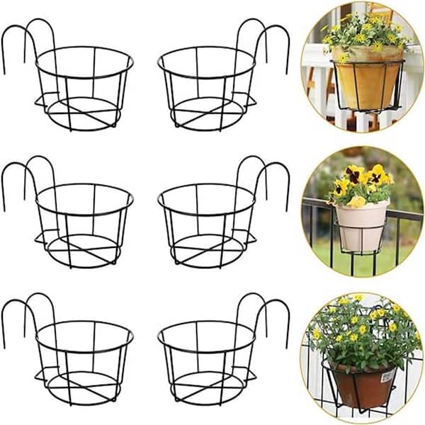 Unbranded 6 in. Dia Black Outdoor Round Iron Hanging Basket with Detachable Hook for Balcony (6-Pack)