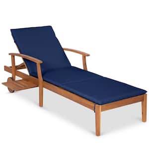 Wood Outdoor Chaise Lounge with Navy Blue Cushions