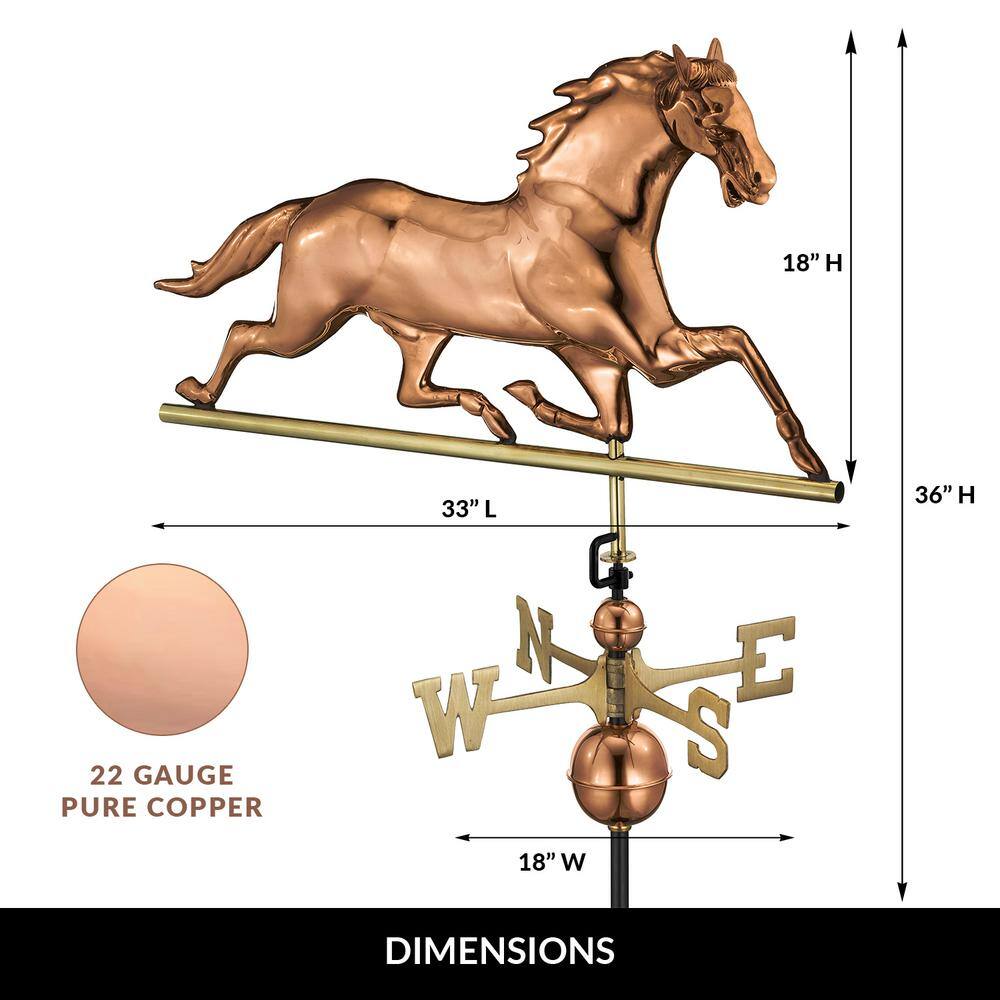 36'' Polished Copper Horse Weathervane with Brass Directionals