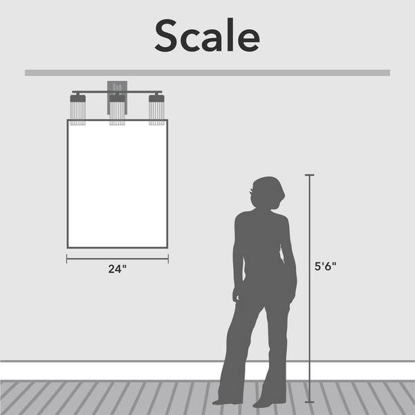 Hunter - Gatz 22.25 in. 3-Light Matte Black Vanity Light with Clear Fluted Glass Shades