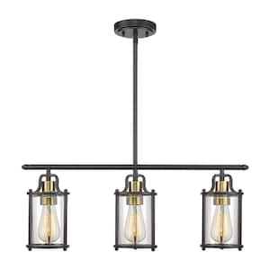 Modern 3-Light Black and Gold Kitchen Island Pendant Lighting Chandelier for Kitchen Island Dining Room