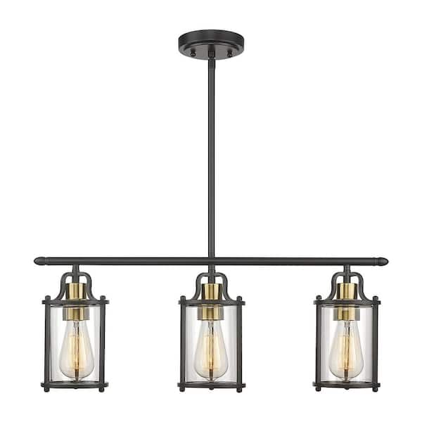 JAZAVA Modern 3-Light Black and Gold Kitchen Island Pendant Lighting Chandelier for Kitchen Island Dining Room
