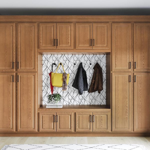 Hampton Bay Hampton 24 in. W x 12 in. D x 36 in. H Assembled Diagonal Corner Wall Kitchen Cabinet in Medium Oak KWD2436 MO The Home Depot