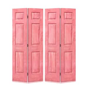 48 in. x 80 in. Antique Red Stain 6 Panel MDF Composite Bi-Fold Double Closet Door with Hardware Kit