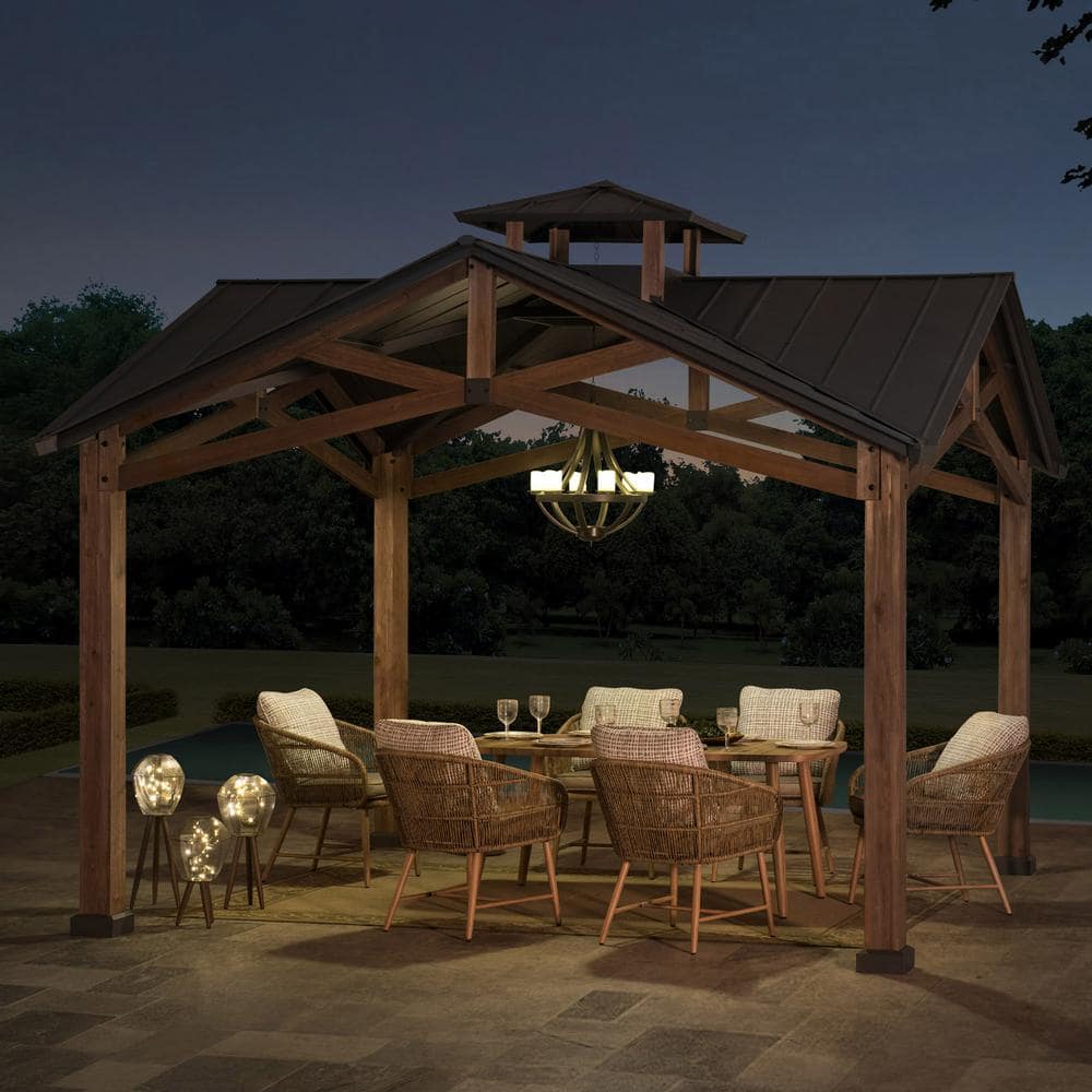 Sunjoy 12.5 ft Cedar Frame Gazebo with Black Steel Roof