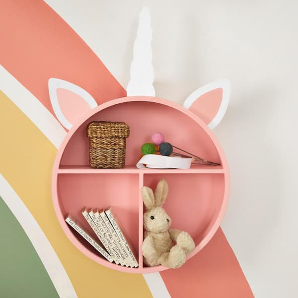 StyleWell Kids Unicorn Pastel Pink Wall Shelf