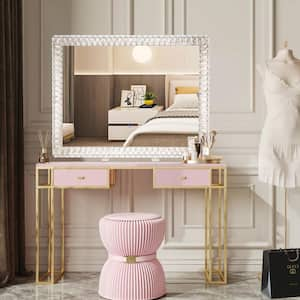 35 in. W x 27 in. H Rectangular Wall-Mounted Bathroom Makeup Mirror with LED Lights and Crystal Frame