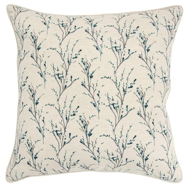 HomeRoots Natural, Blue Solid Polyester 20 in. x 20 in. Throw Pillow