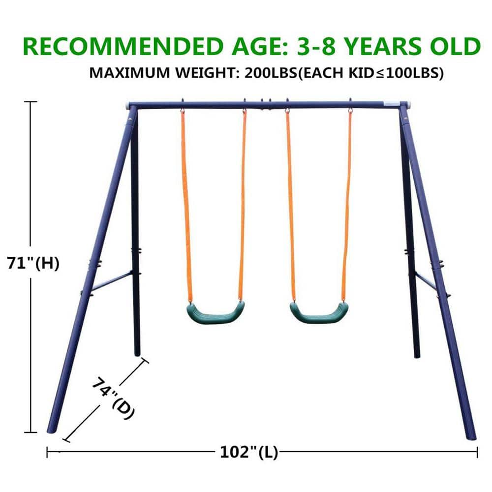 Blue and Orange Two Station Metal Outdoor Swing Set