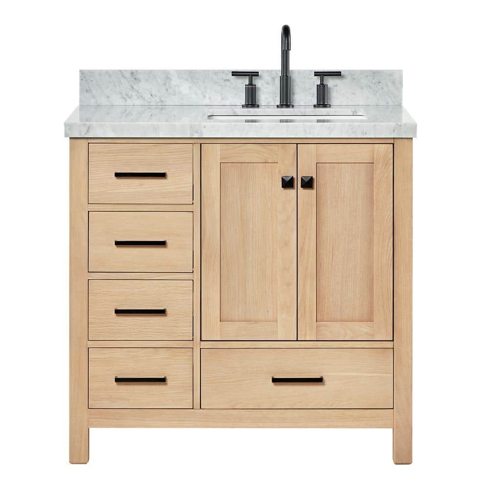 Cambridge 37'' Oak Freestanding Vanity with Carrara Marble Top