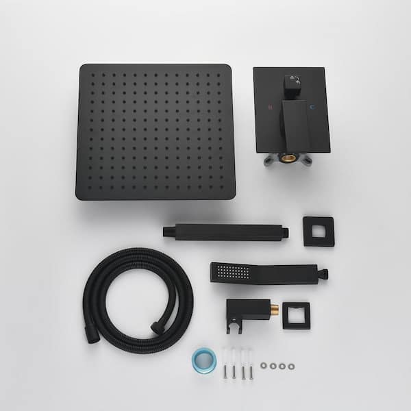 16 in. Ceiling Mounted Dual Shower Head System with Handheld Combo Set in Matte Black