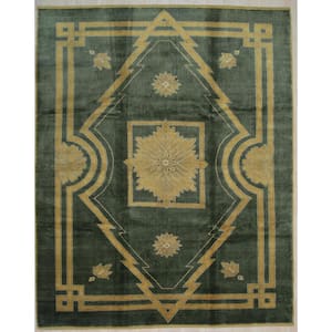 Green Handmade Wool Traditional Ningxia Rug, 9' x 12'